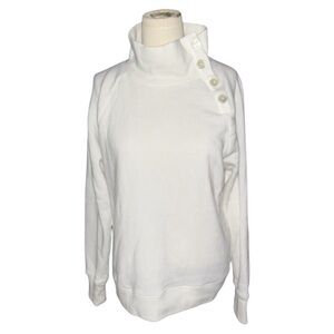 J. Crew White Wide Button-collar Pullover Sweatshirt in Cloudspun Fleece